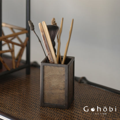 Gohobi Gohobi Ebony Rock Square Storage Tea Holder – Minimalist Tea Accessory & Calligraphy Desktop Ornament
