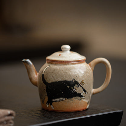 Gohobi Handmade Black Ink Hand-painted Cat Teapot 006