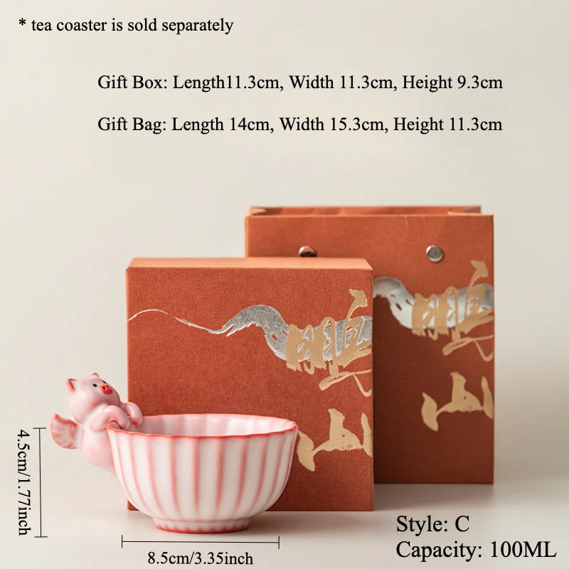 Gohobi Flying Pig Ceramic Teacup (tea coaster is sold separately)