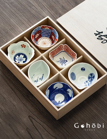 Gohobi Japanese Hosami Yaki Blue & White Small Bowl Set [Made in Japan] – Six-Piece Gift Box