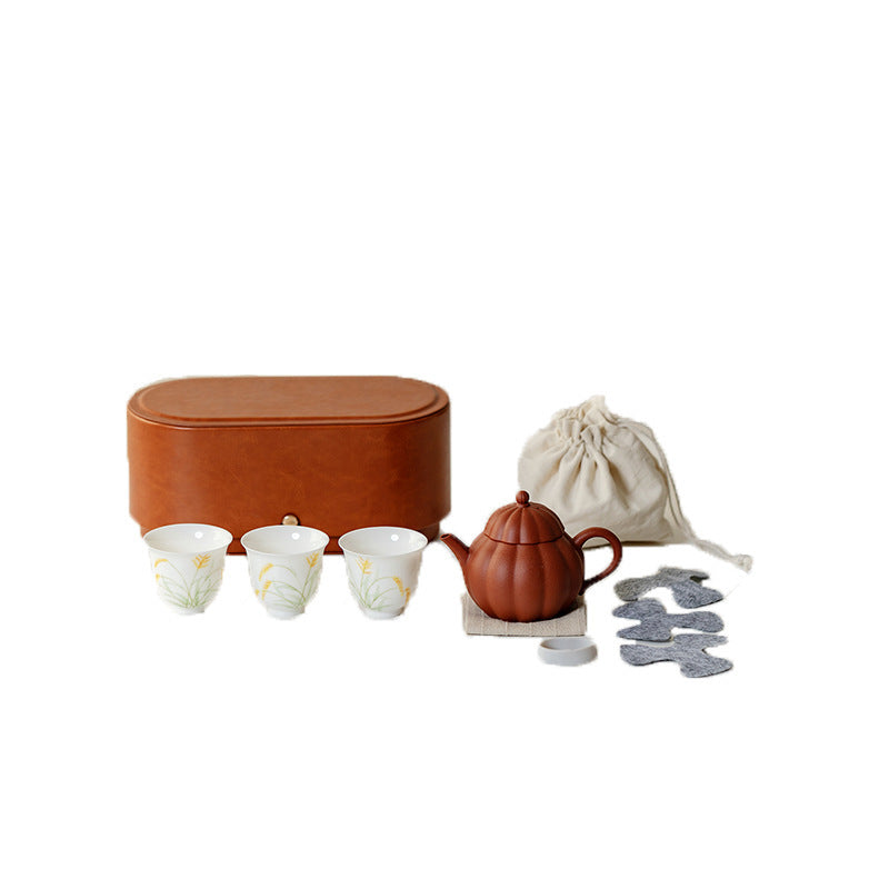 Gohobi Yixing Zisha Clay Travel Tea Set – Handmade Gongfu Tea Set with Leather Case