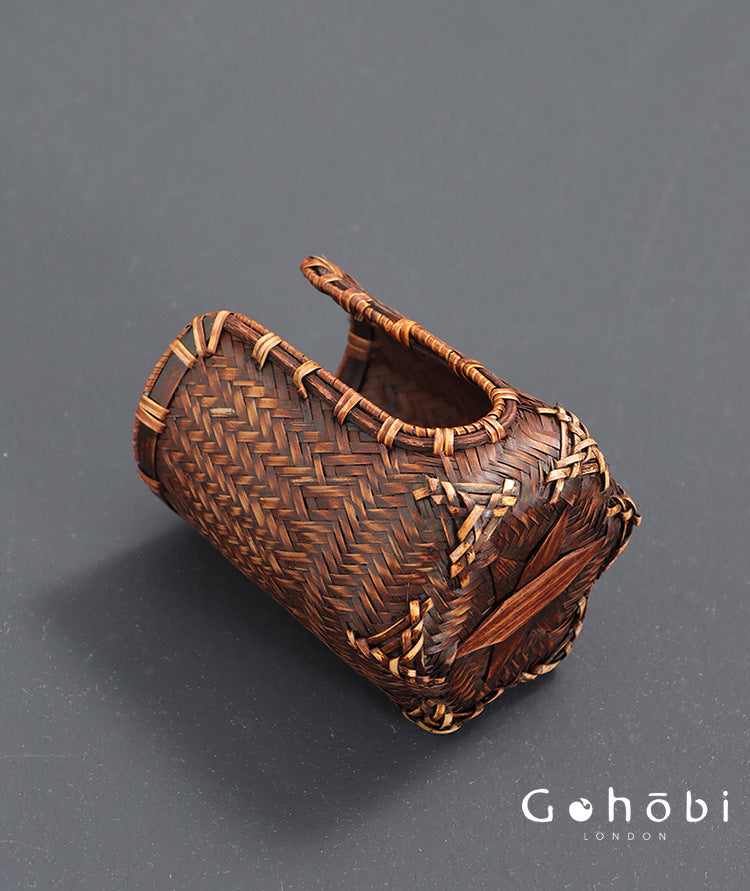 Gohobi Bamboo Woven Tea Cup Holder Basket – Zen Style Tea Set Storage Tube & Chopstick Basket