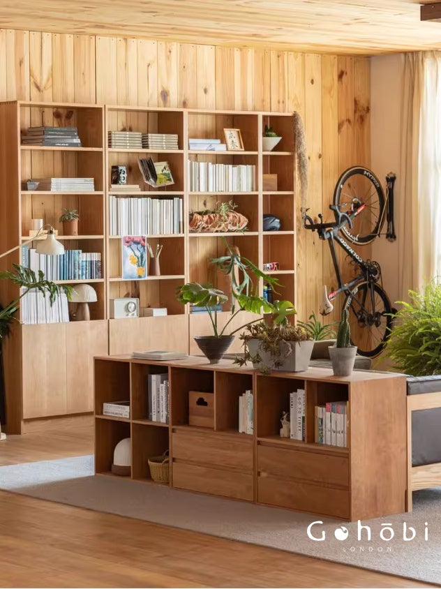 Gohobi Handmade Solid Wood Storage Cabinet – Multi-Layer Wooden Shelving Unit for Living Room or Study | FSC Certified Furniture