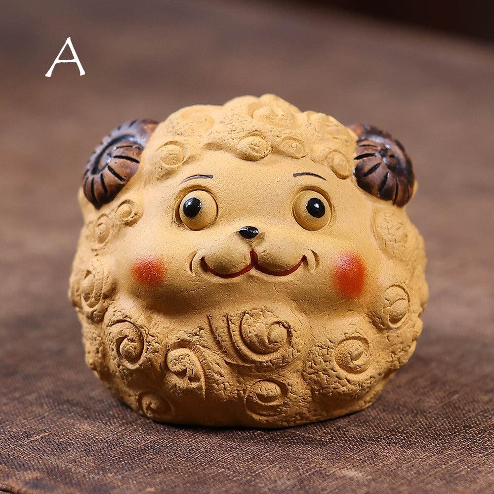 Gohobi Yixing Purple Clay Sheep Tea Pet – Handmade Sanyang Kaitai Ornament