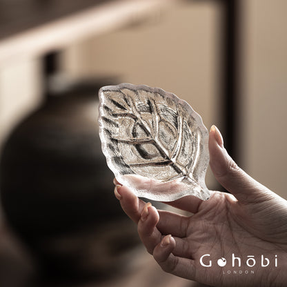 Gohobi Crystal Glass Leaf Tea Holder – Zen Leaf Tea Lotus Presentation Dish