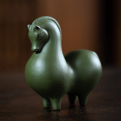 Gohobi Handmade Ceramic YiXing Clay Green Horse Ornament Tea pet