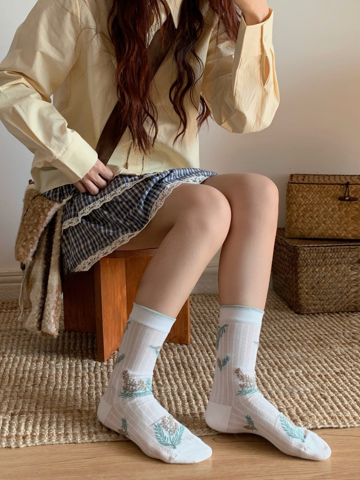 Gohobi Korean Floral Mesh Mid-Calf Socks