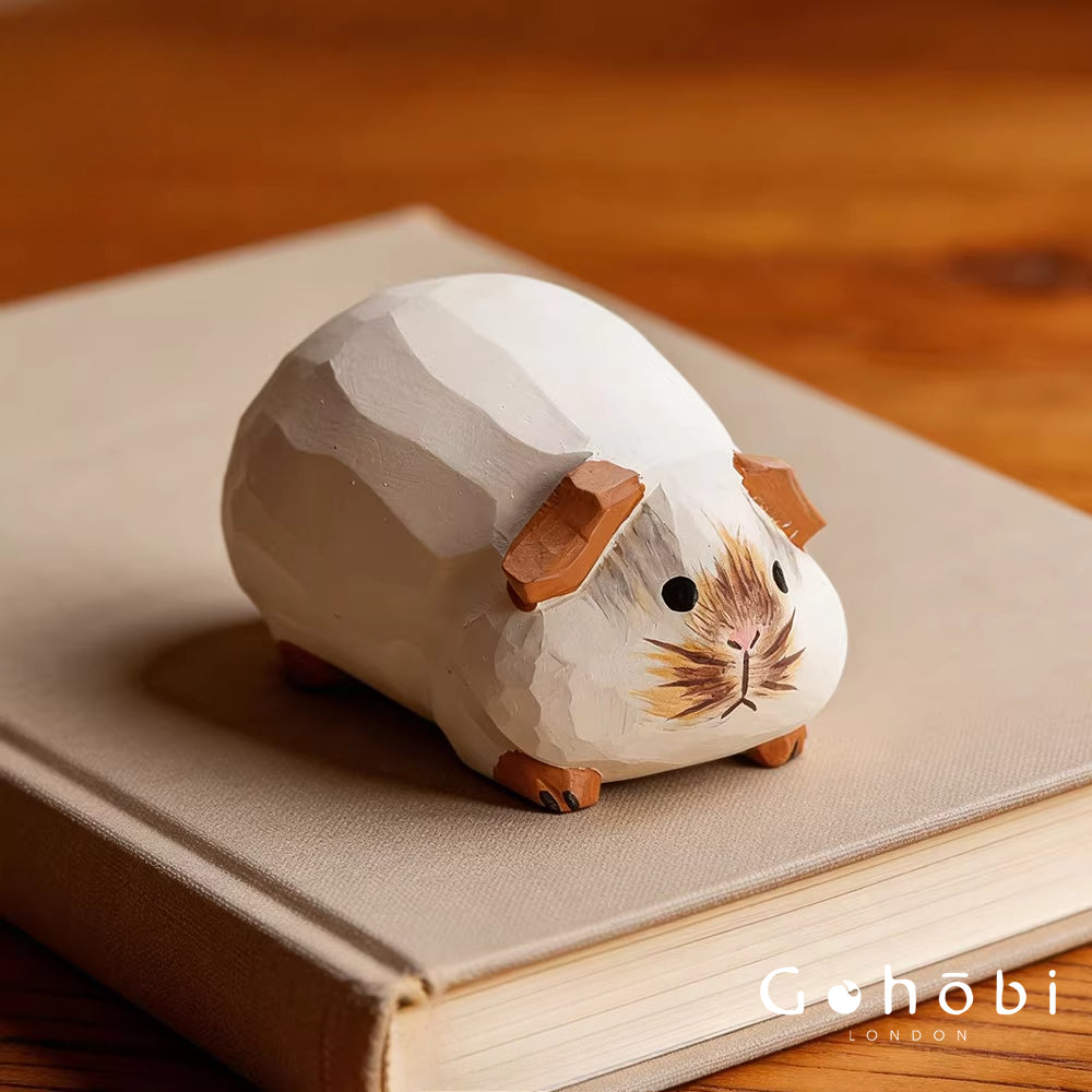 Gohobi Handcrafted Wooden Guinea Pig Ornament – Cute Solid Wood Animal Sculpture Home Decor