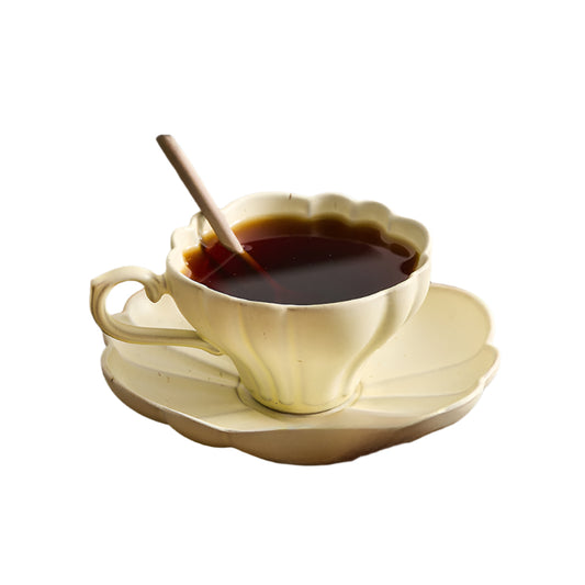 Gohobi Handmade Stoneware  Yellow Floral Shaped Coffee Mug and Saucer Set