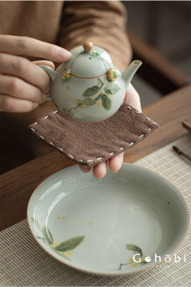Gohobi Japanese Style Ramie Embroidered Coaster – Handmade Fabric Tea Cup Mat