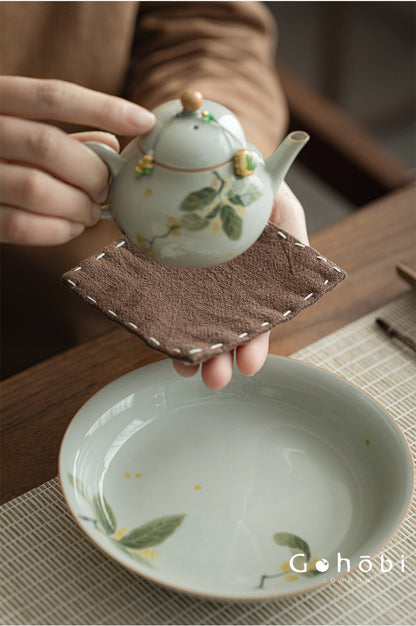 Gohobi Japanese Style Ramie Embroidered Coaster – Handmade Fabric Tea Cup Mat