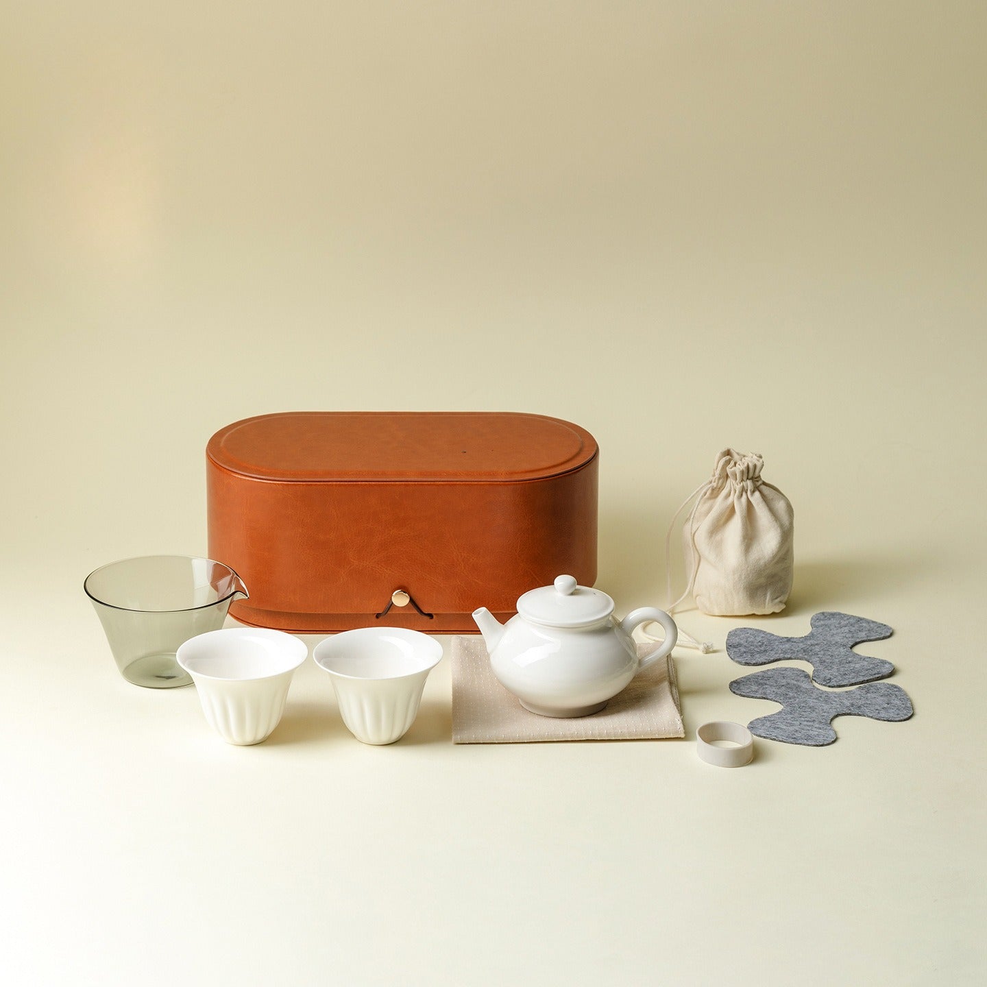 Gohobi White Porcelain Pumpkin Travel Tea Set