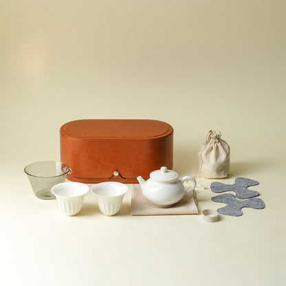 Gohobi White Porcelain Pumpkin Travel Tea Set