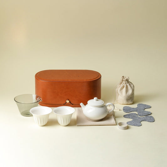 Gohobi White Porcelain Pumpkin Travel Tea Set