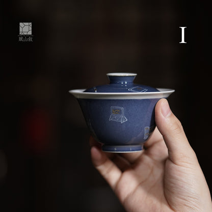 [賦山敘 x Gohobi] Splash-Blue Gaiwan Collection – Single Handmade Jingdezhen Ceramic Gongfu Tea Bowl