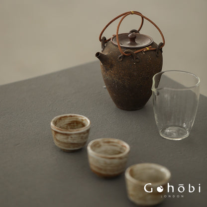 Gohobi Heat-Resistant Old Rock Mud Boiling Teapot – Coarse Pottery Beam-Lifted Stove Kettle (560ml)