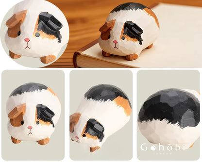 Gohobi Handcrafted Wooden Guinea Pig Ornament – Cute Solid Wood Animal Sculpture Home Decor