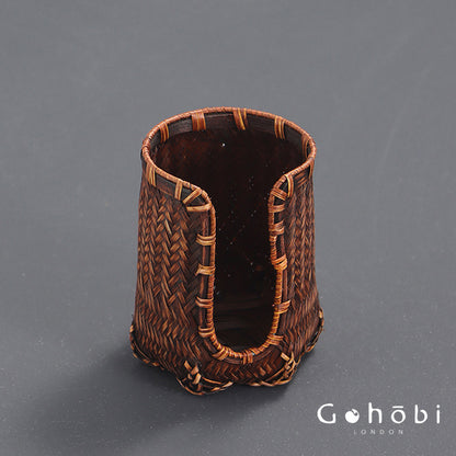 Gohobi Bamboo Woven Tea Cup Holder Basket – Zen Style Tea Set Storage Tube & Chopstick Basket