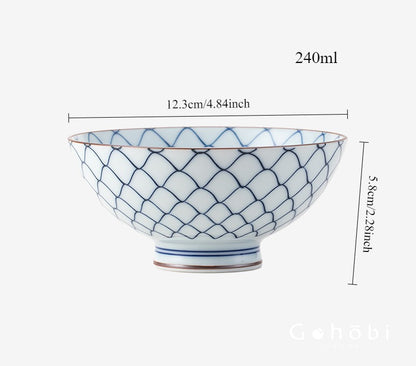 Gohobi Japanese Ancient Dyed Blue Rice Bowl – Minoya Porcelain Tableware [Made in Japan]