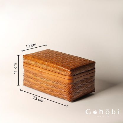Gohobi Handmade Lacquer Bamboo Woven Storage Box – Large Tea Ceremony Utensil & Jewellery Storage Box