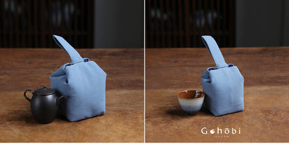 Gohobi Classic Travel Teaware Bag – Plain Cotton Tea Set Storage & Outdoor Carry Case