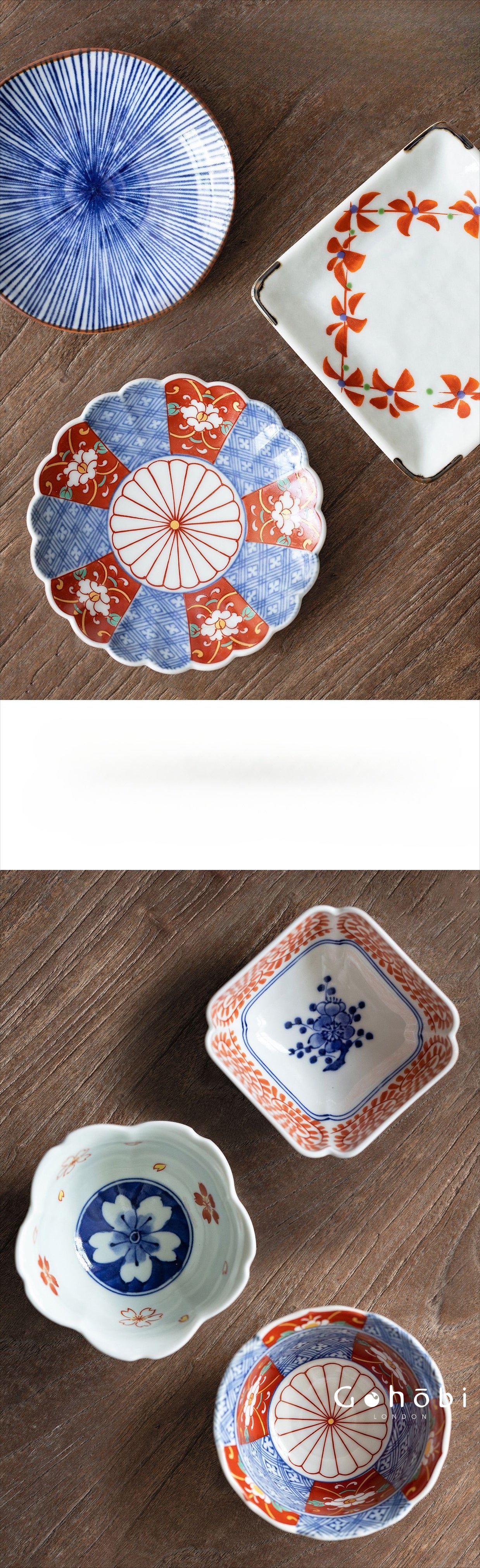 Gohobi Japanese Hosami Yaki Blue & White Small Bowl Set [Made in Japan] – Six-Piece Gift Box