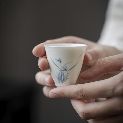 Gohobi White Porcelain Hand-Painted Orchid Teacup