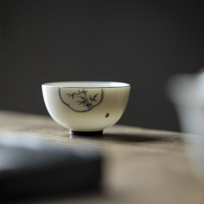 Gohobi Literati Hand-Painted Blue and White Bamboo Tea Cup