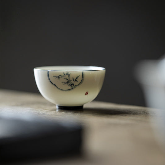 Gohobi Literati Hand-Painted Blue and White Bamboo Tea Cup