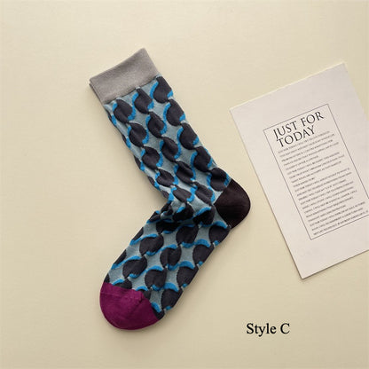 Gohobi Spring Summer Embossed Geometric Mid-Calf Socks