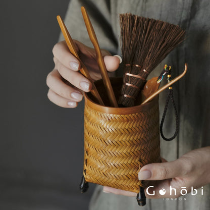 Gohobi Handmade Woven Lacquer Tea Tools Holder – Bamboo Retro Six Gentlemen Storage Tube