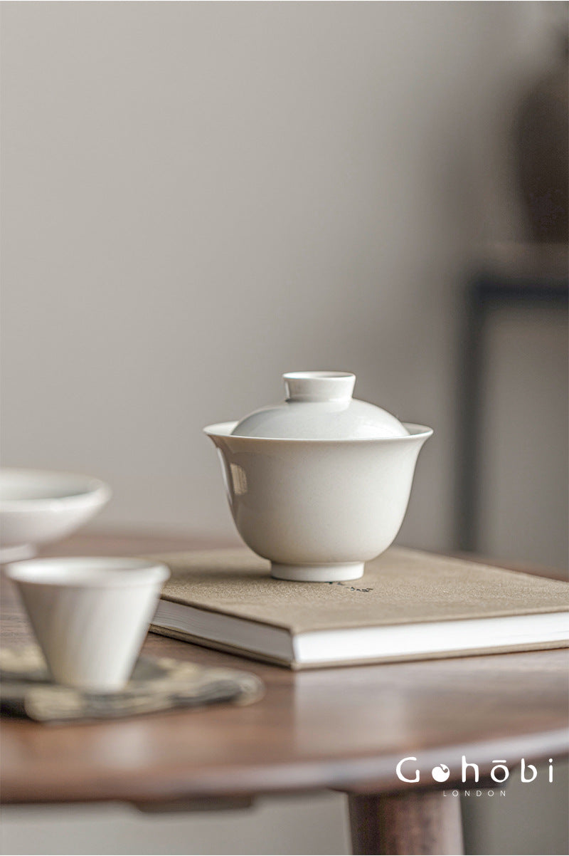 Gohobi Plant Ash Glaze Gaiwan – Song Style Handmade Ceramic Covered Tea Bowl