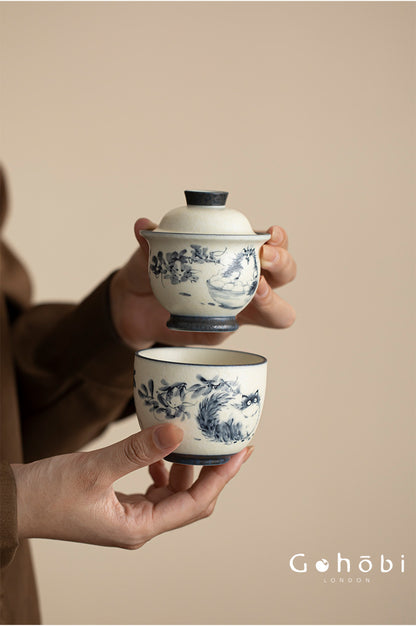 Gohobi Cute Cat Ceramic Travel Tea Set – Portable Gaiwan Tea Cup Set for One