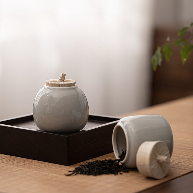 Gohobi Ceramic Tea Storage Jars Ice Grey (Straw Lid)