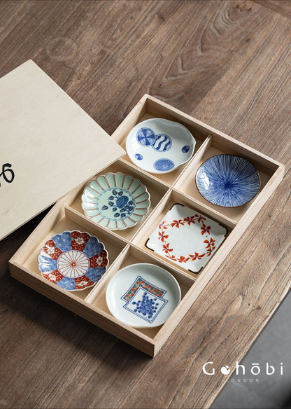 Gohobi Japanese Hosami Yaki Blue & White Small Bowl Set [Made in Japan] – Six-Piece Gift Box