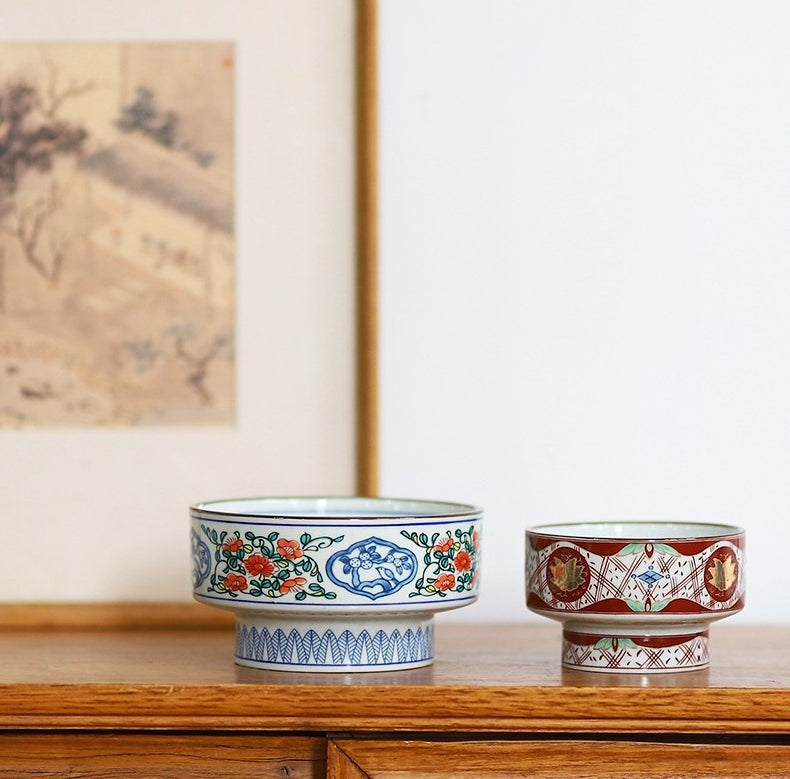 Gohobi Japanese Ikebana High-Foot Ceramic Bowl – Retro Floral Arrangement Vessel