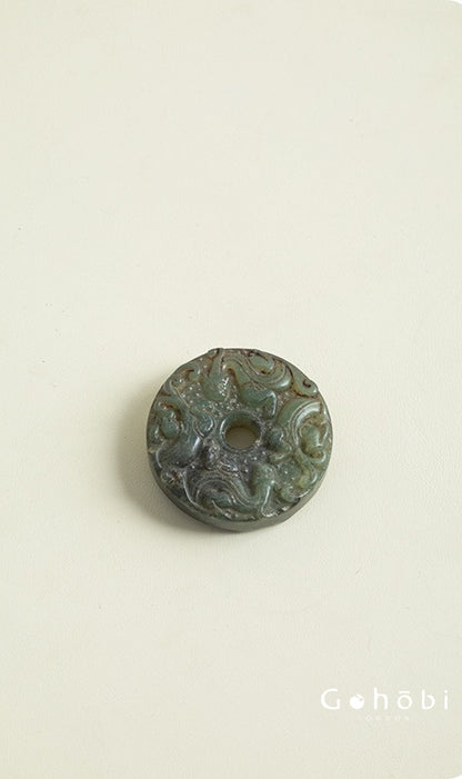 Gohobi Antique Style Jade Pendant – Pixiu and Ruyi Tea Ceremony Decorative Pendant
