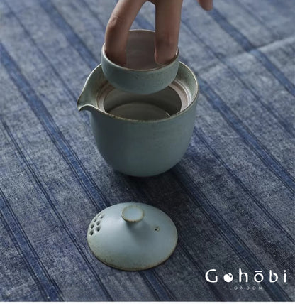 Gohobi Jingdezhen Ceramic Travel Gongfu Tea Set – One Pot Two Cups Portable Teapot Teacup Set