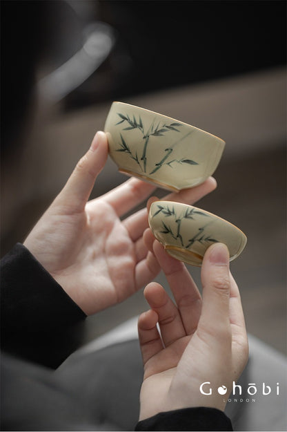 Gohobi Plant Ash Hand-Painted Travel Tea Set – Portable Gaiwan Set with Two Cups