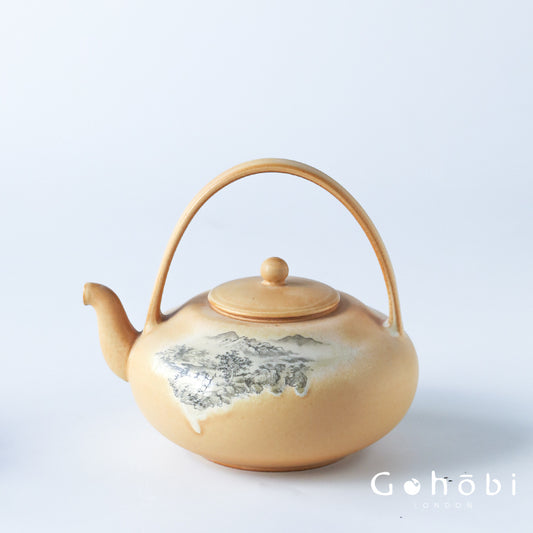 Gohobi Firewood-Style Mini Stove Teapot – Hand-Painted Landscape Charcoal Tea Pot