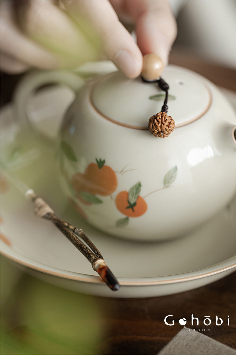Gohobi Persimmon Ruyi Teapot Knot Pendant – Decorative Hanging Tea Ceremony Ornament