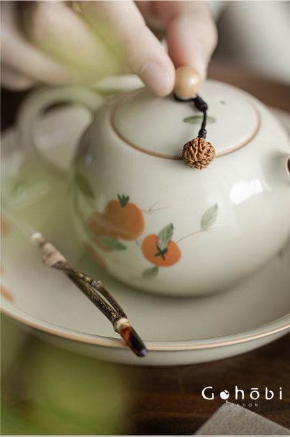 Gohobi Persimmon Ruyi Teapot Knot Pendant – Decorative Hanging Tea Ceremony Ornament