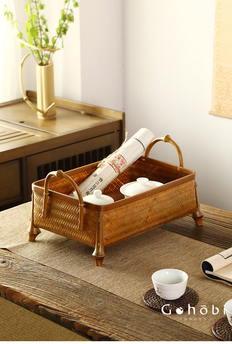 Gohobi Bamboo Woven Hand Basket – Handmade Snack, Fruit & Tea Set Storage Basket for Picnic or Home