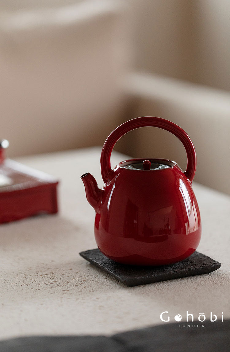 Gohobi Ochre Dream Red Fireplace Teapot – Japanese-Style Coarse Pottery Rattan Beam Kettle