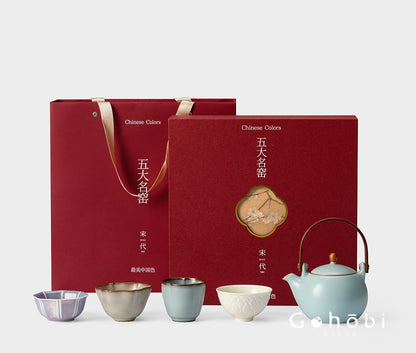 Gohobi Handmade Five Famous Kilns Gongfu Tea Set – One Teapot & Four Cups Gift Set