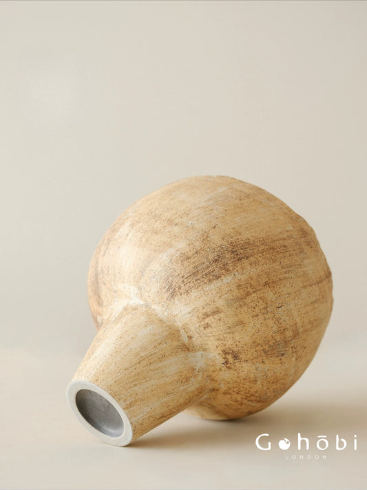 Gohobi Japanese Style Wabi-Sabi Ceramic Vase – Handmade Sand Texture Decorative Ornament
