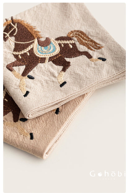 Gohobi Cotton Linen Embroidered Horse Tea Towel – Thick Absorbent Square Tea Cloth