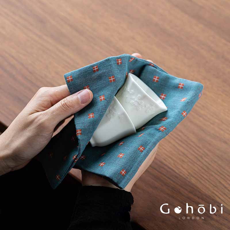 Gohobi Cotton Linen Tea Towel – Japanese Style Absorbent Tea Cloth for Tea Ceremony