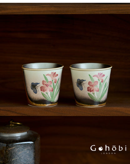 Gohobi Jingdezhen Hand-Painted Iris Teacup – Ceramic Gongfu Tea Master Cup Kiln Glaze