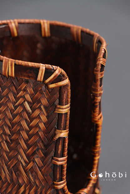 Gohobi Bamboo Woven Tea Cup Holder Basket – Zen Style Tea Set Storage Tube & Chopstick Basket